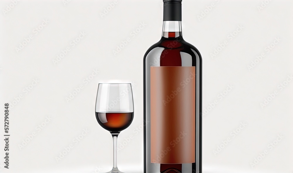 a bottle and a glass of wine on a white background. generative ai a bottle and a glass of wine on a white background. generative ai