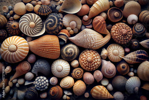 Hintergrund aus Muscheln und Sch  tzen aus dem Meer - Generative Ai