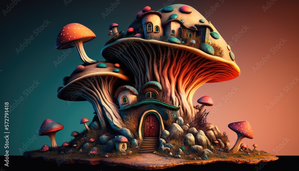 fantasy mushroom house background - generative ai