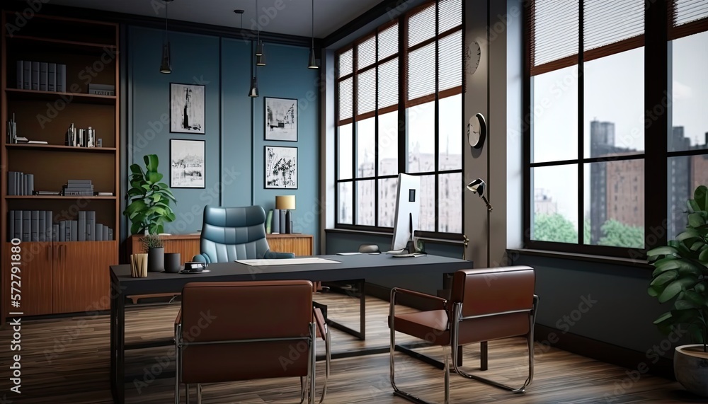 Professional office background for virtual meetings, modern. Generative AI.