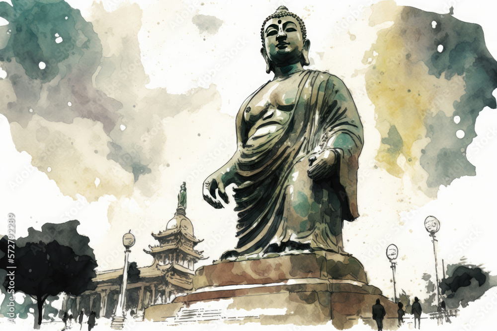 Big Buddha watercoler background - generative ai