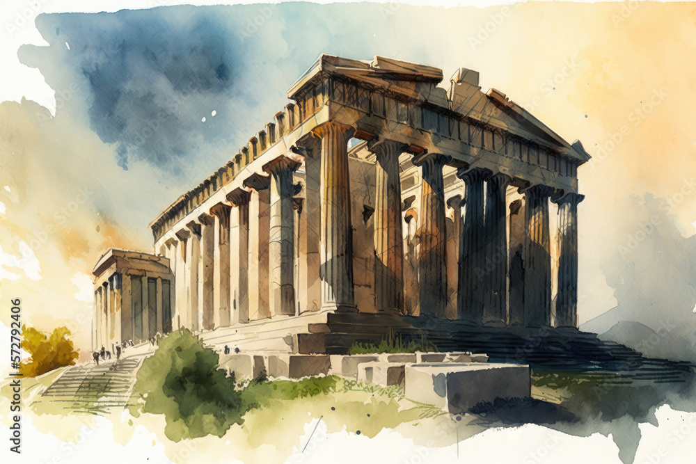The Parthenon watercoler background - generative ai
