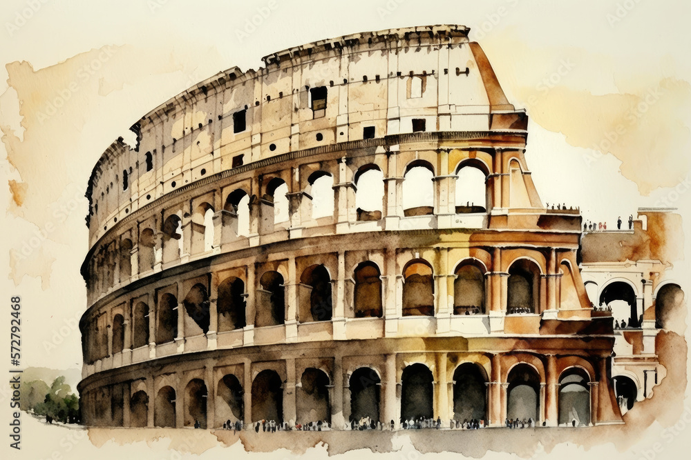 Roman Colosseum watercoler background - generative ai