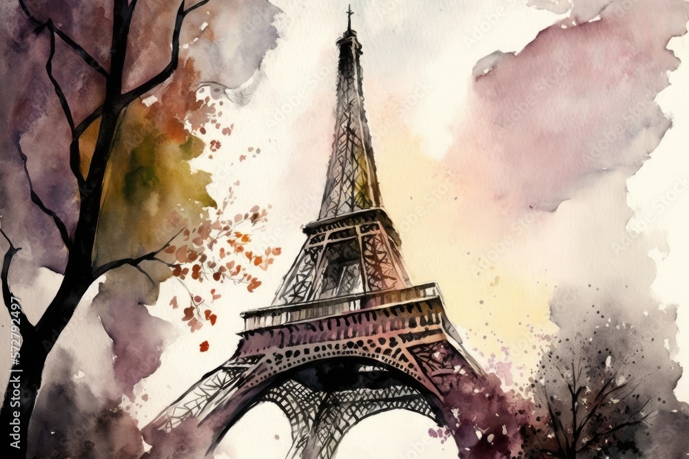 Eiffel Tower watercoler background - generative ai