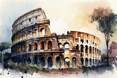 Roman Colosseum watercoler background - generative ai