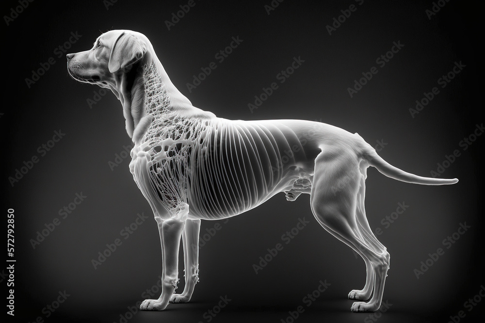 dog xray style. Xray of Raw whole dog. Creative Art abstract. Created with Generative AI