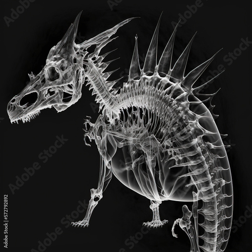 dragon x-ray style. X-ray of Raw whole dragon. Creative Art abstract. Created with Generative AI technology