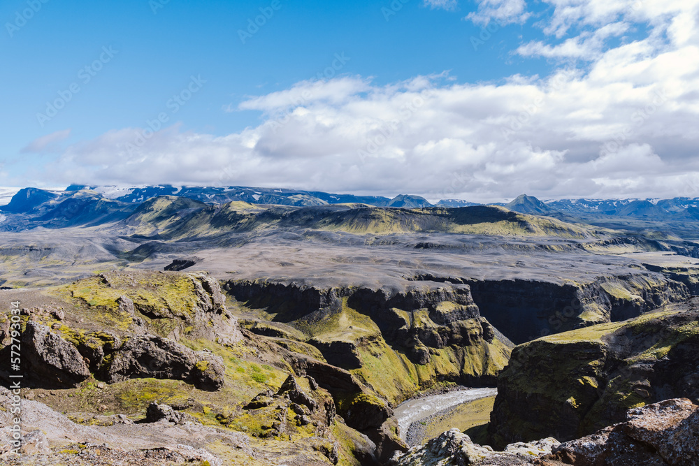 Volcanic canyon in Iceland near Emstrur on the Laugavegur trail