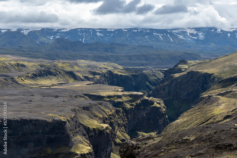 Volcanic canyon in Iceland near Emstrur on the Laugavegur trail