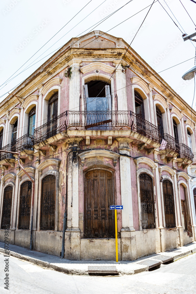 Exterior of a colonial building in the historic center of Santiago de Cuba, Cuba, Caribbean