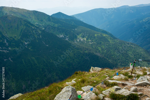 Beautiful view of the Tatra Mountains landscape. View of the mountains from the top. High mountain landscape.