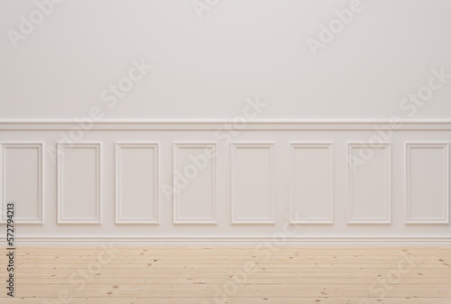 Light decorative wall, room interior. Product placement concept, beautiful empty wall with decorative pattern, panel. 3D render; 3D illustration.