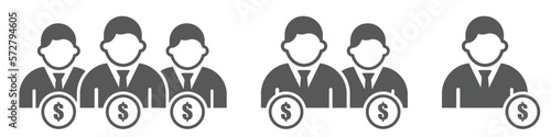 Set of investors icons. Financial Investor, businessman investor, business group. Man with dollar money, investor symbol, partners.