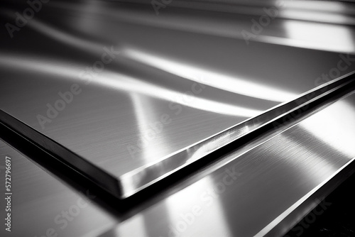 Abstract metal stainless steel plate texture background with copy space. Monochrome image. Generative AI photo