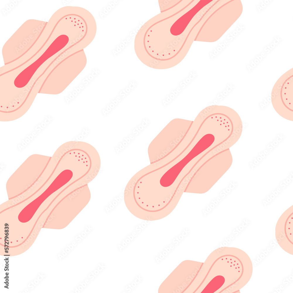 Seamless pattern - sanitary pads for women on a white background. Items of the menstrual period, women's gynecological health. Seamless pattern - sanitary pads for women on a white background. Items of the menstrual period, women's gynecological health.