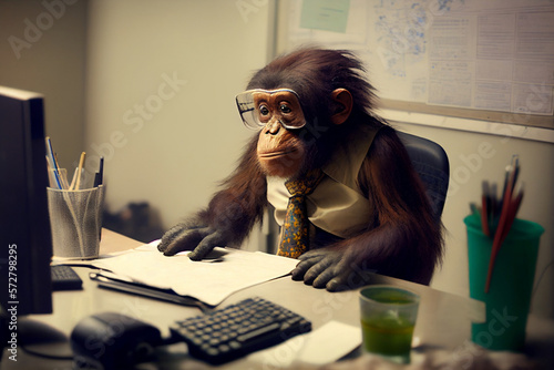 The monkey is working hard at the office Fototapet