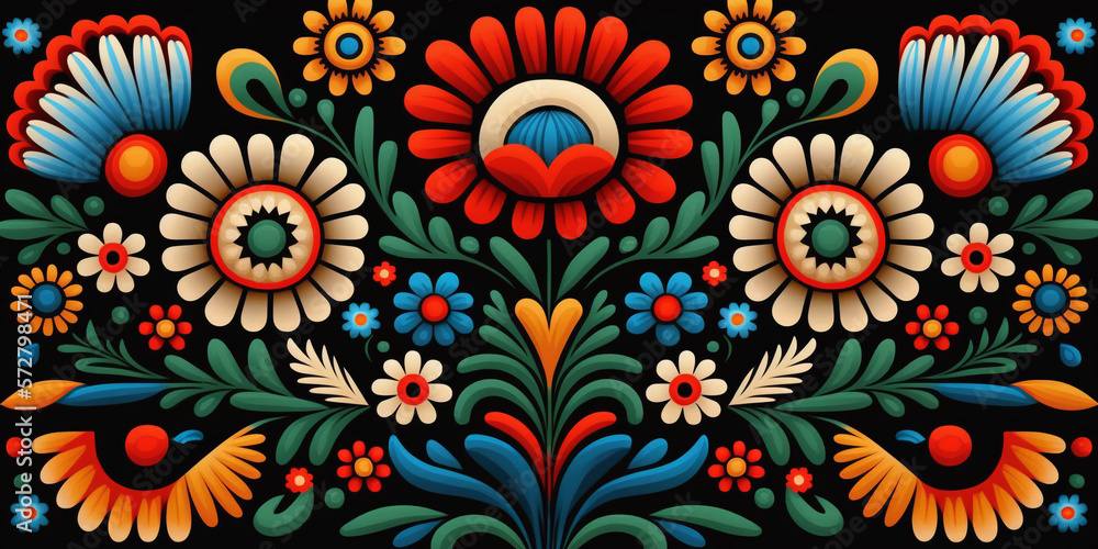 Traditional Floral Wycinanki Polish Folk Art Wallpaper, Generative AI