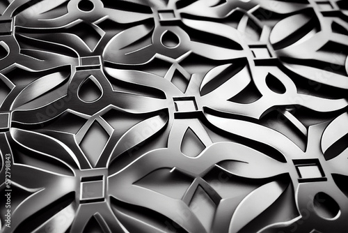 Abstract 3d rendering geometric shapes on polish stainless steel. Modern background design. Generative AI