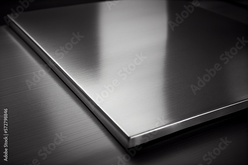 Stainless steel plate on a dark background. Toned.  Generative AI photo