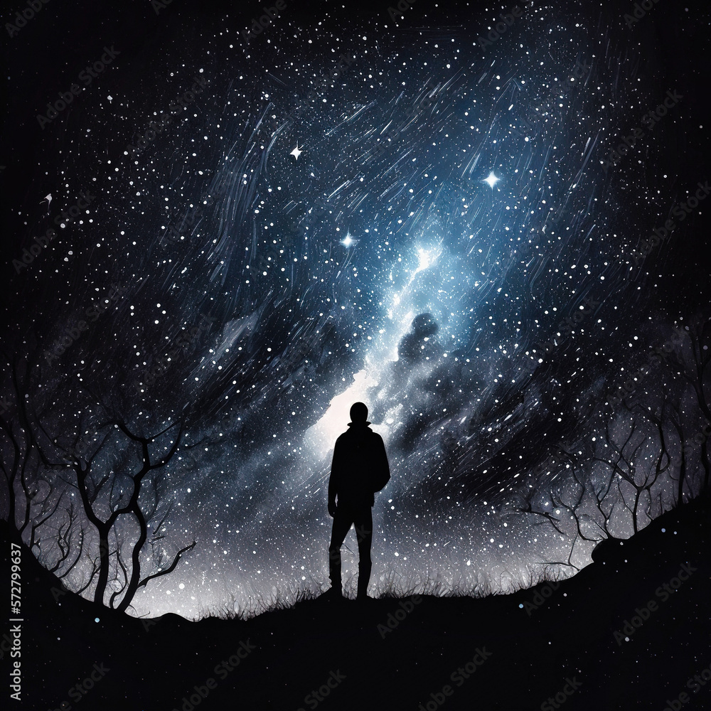 A man facing a beautiful starry sky - generative ai