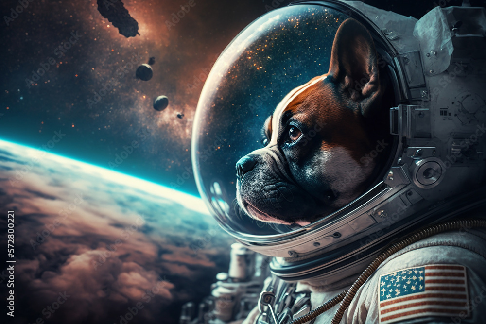 Obraz premium cachorro astronauta observando o universo no espaço 