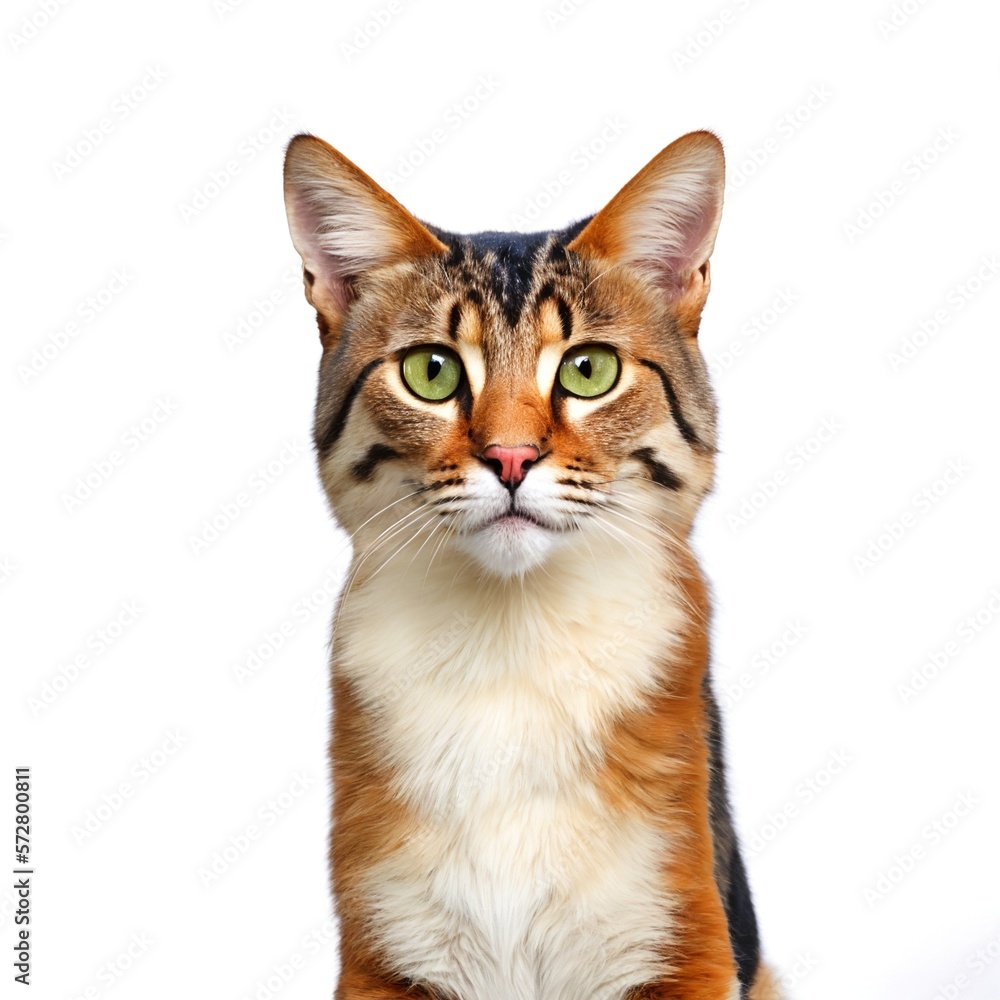 Curious Kitty Against White Background. Cute Cat Looking Attentively Isolated on White Background  Created with Generative AI and Other Techniques