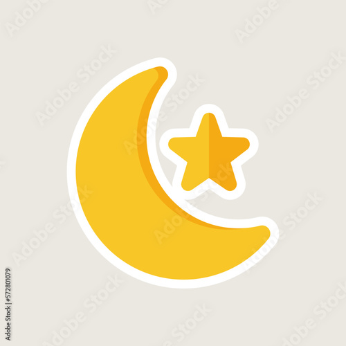 Crescent moon and star icon for Islam religion and community symbol. Vector illustration in flat style.
