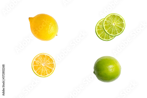 Print op canvas lemon and lime isolated on a white background top view