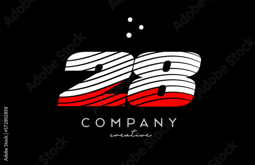 28 number logo with red white lines and dots. Corporate creative template design for business and company