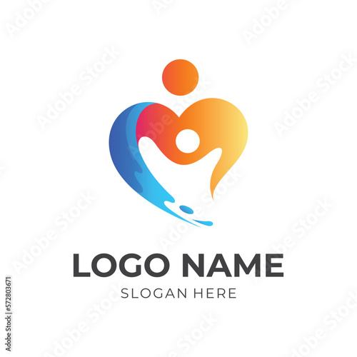love parent logo template with 3d orange and blue color style