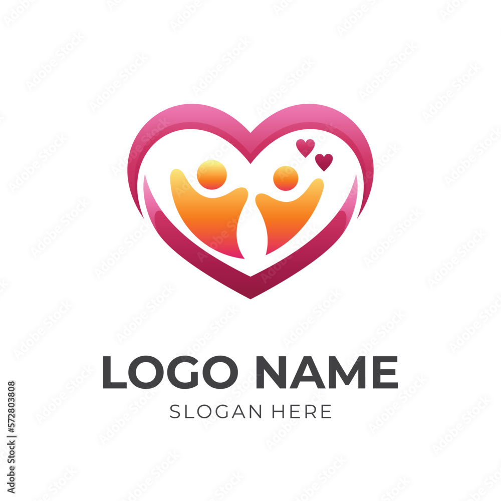 family care logo concept, love and people combination logo with flat red and orange color style family care logo concept, love and people combination logo with flat red and orange color style