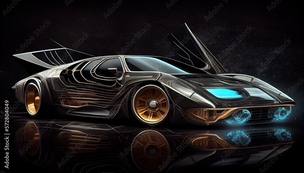 futuristic design car on a black background. Generative AI