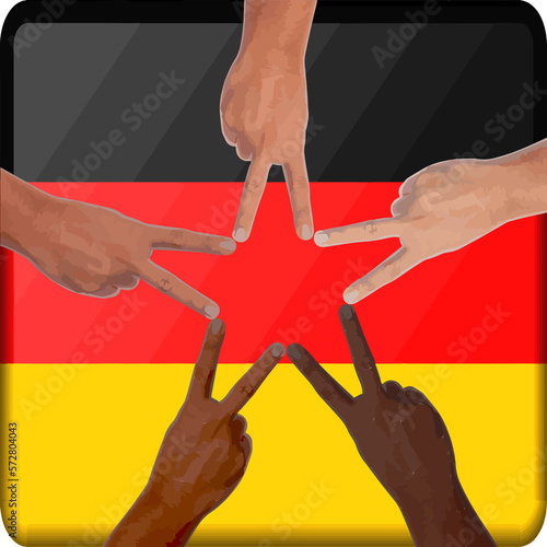 Diversity Germany Flag German Unity Teamwork Hands Different Cultures Peace Sign Star 