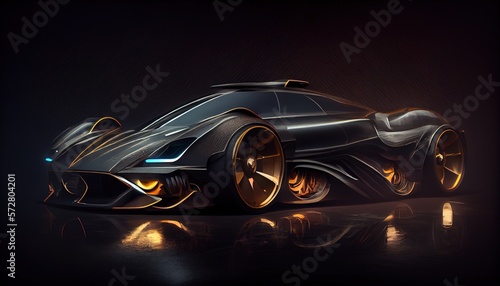 futuristic design car on a black background. Generative AI