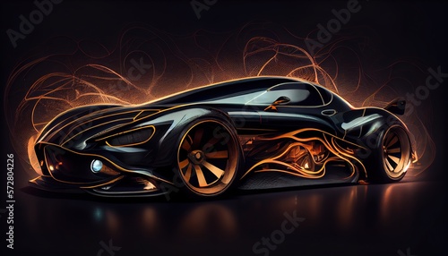 futuristic design car on a black background. Generative AI