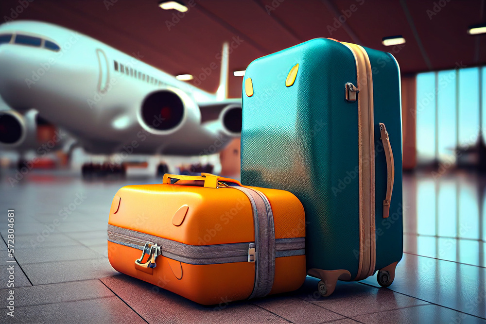 overall suitcases baggage and boxes, luggage loading on the plane in airport. illustration Generative AI