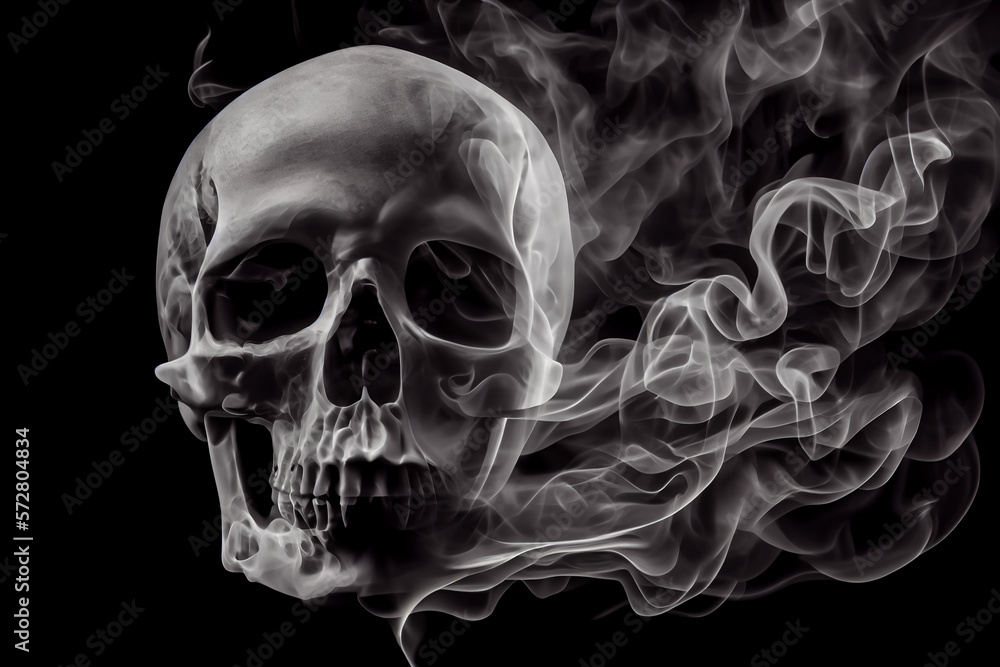 human skull in cigarette smoke, nicotine addiction harm of smoking illustration Generative AI human skull in cigarette smoke, nicotine addiction harm of smoking illustration Generative AI