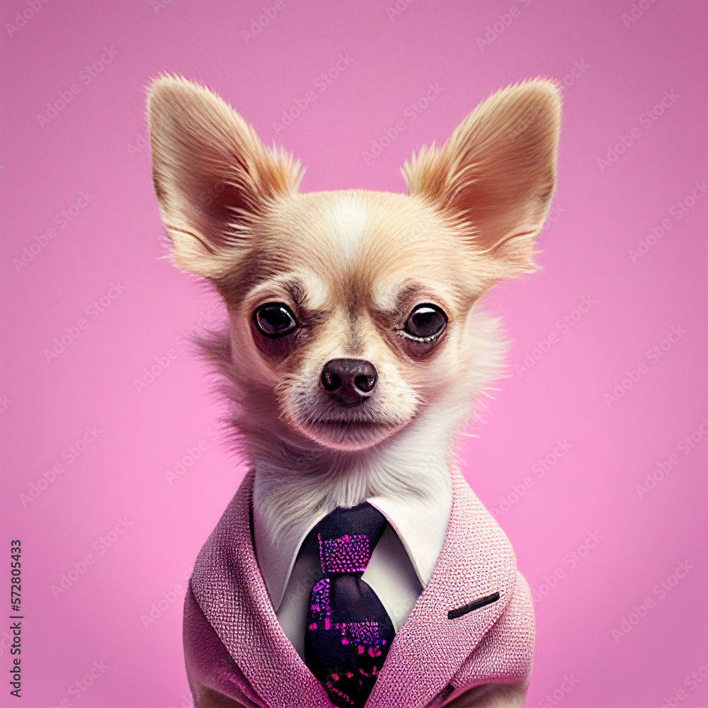 Chihuahua dog wears pink dress