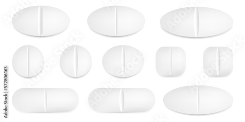 Big set of realistic pills .Medical oval pills .3d medical vitamins.Vector