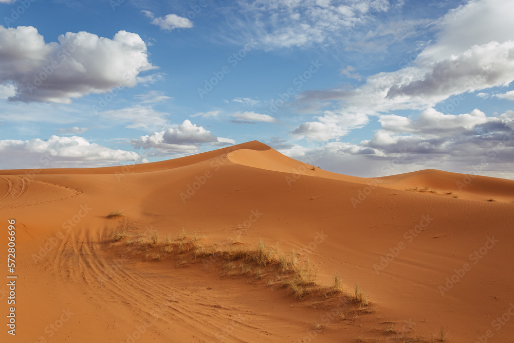 sand dunes in the desert with blue sky
