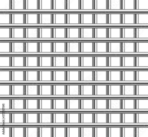 3d prison cage .Silver metal prison bars isolated on white background.
