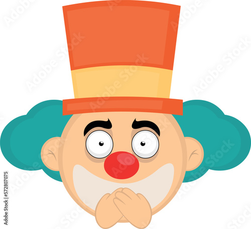 vector illustration face of a cartoon clown covering his mouth with his hands