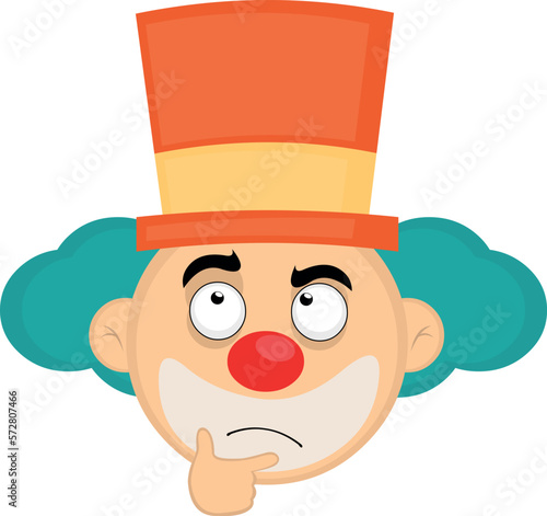 vector illustration face of a cartoon clown a thinking or doubting expression