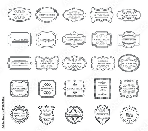 Labels line set. Collection of logotypes and emblems. Minimalistic creativity and art. Vintage frame and patterns. Herbs and Spices. Cartoon flat vector illustrations isolated on white background