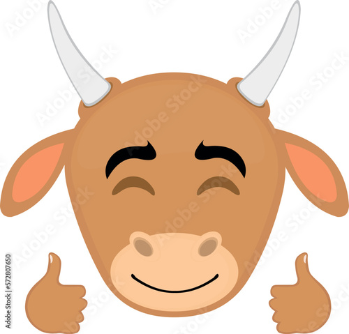 vector illustration cow face cartoon with a cheerful expression and hands with thumbs up