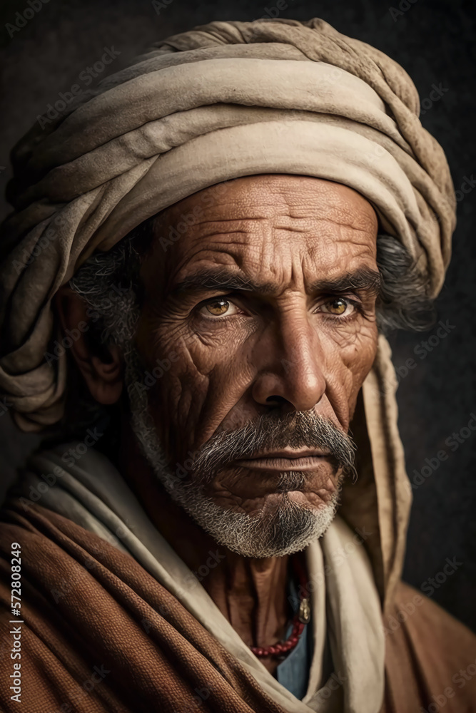 A fictional person, Portrait of a nomad arab man - generated by generative AI