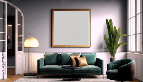 frame poster mockup on the wall, modern and well decorated living room interior © AlexRillos