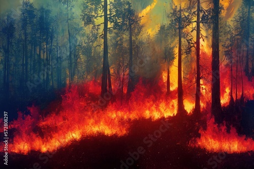 Forest Fire Illustration with Debris and Light Background  generative ai
