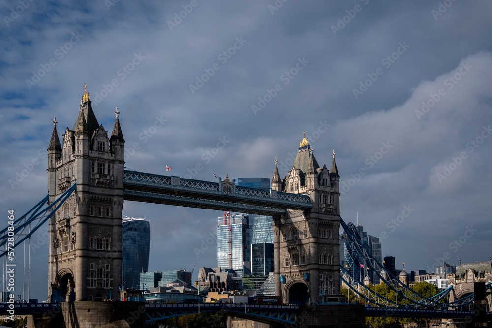 Panoramic view of London's buildings from the River Thames. United Kingdom.