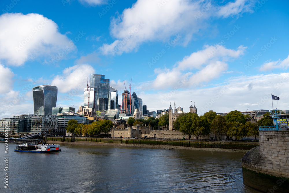 Panoramic view of London's buildings from the River Thames. United Kingdom. Panoramic view of London's buildings from the River Thames. United Kingdom.